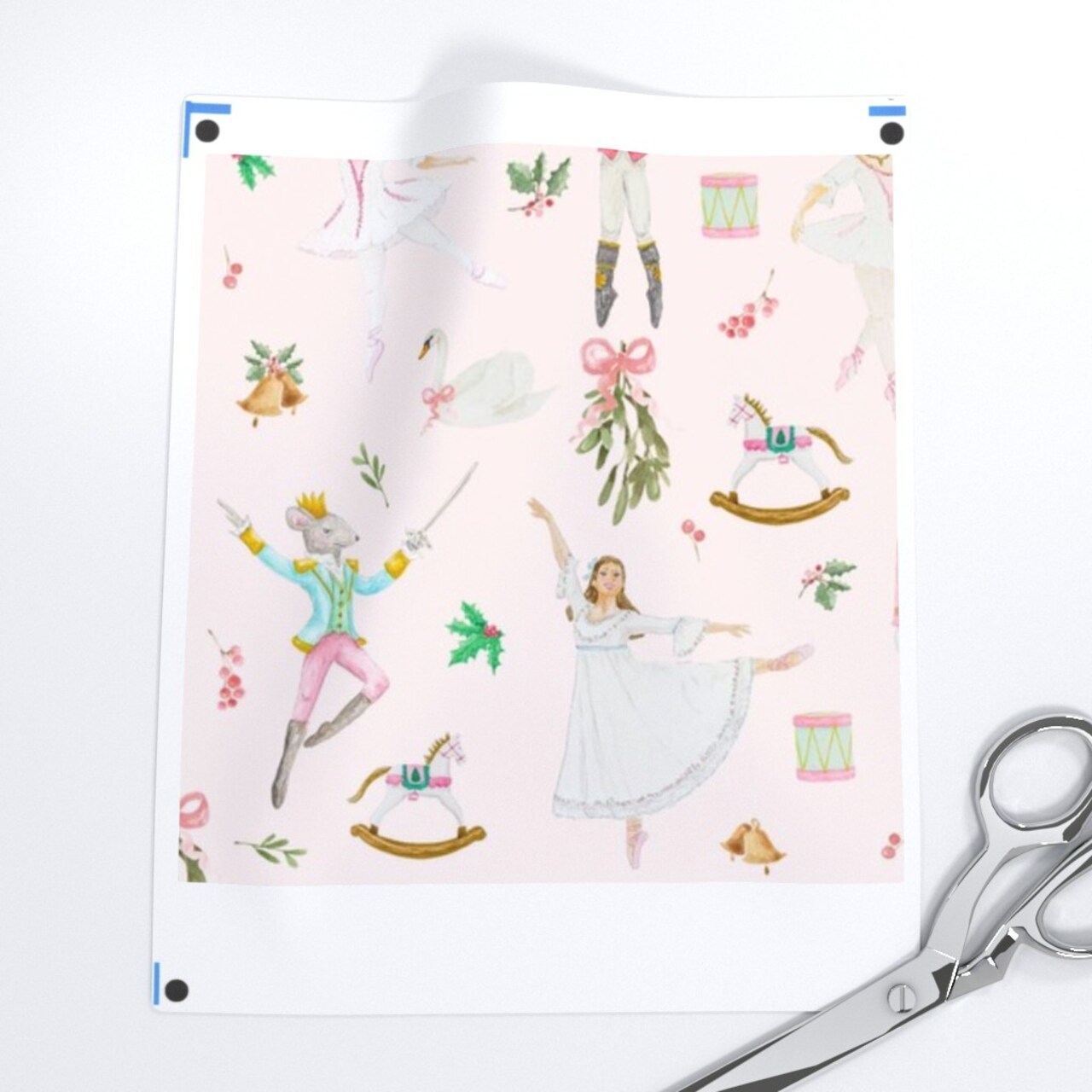 Nutcracker Ballet Pink Winter Holiday Christmas Watercolor Swan Fairy Custom Printed Fabric by Spoonflower Various Fabrics by the Yard or Fat Quarter